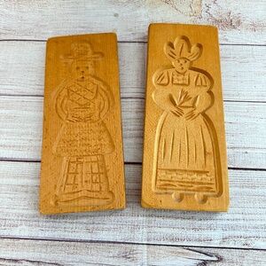 2 Vintage Dutch" Boyfriend & Girlfriend" Springerle Speculaas Wood Cookie Moulds